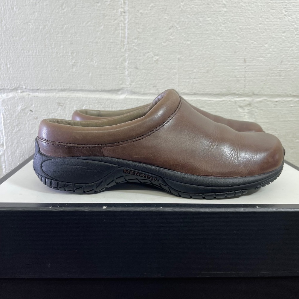Merrell J66526 Encore Groove Brown Leather Slip On Clogs Mules Women's 8.5 US